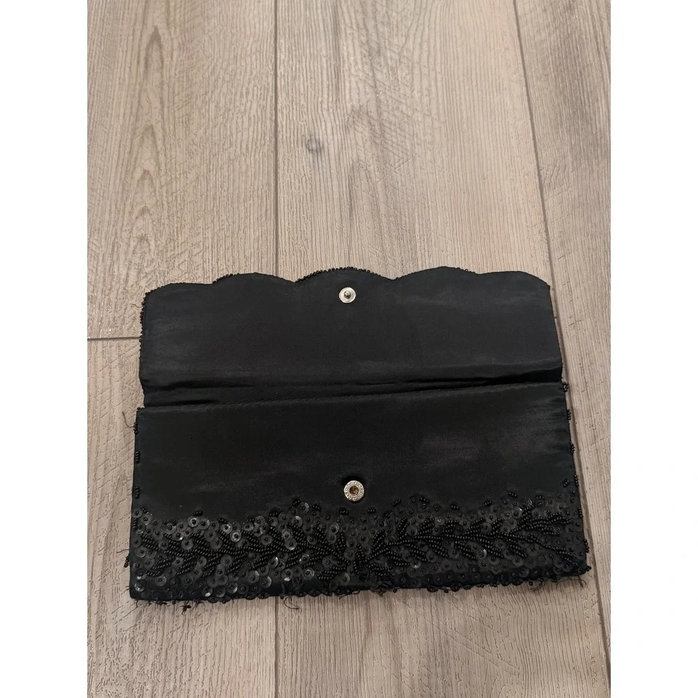 Vintage Black Beaded Clutch Bag Handmade in Hong‎ Kong Sequin Evening Purse